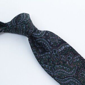 BALLY Pure Silk Hand Made in Italy Green & Blue Mulit Paisley Tie